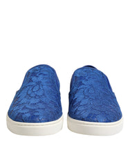 Dolce & Gabbana Blauw Leren Instap Sneakers Met Kant
