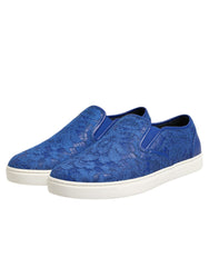 Dolce & Gabbana Blauw Leren Instap Sneakers Met Kant
