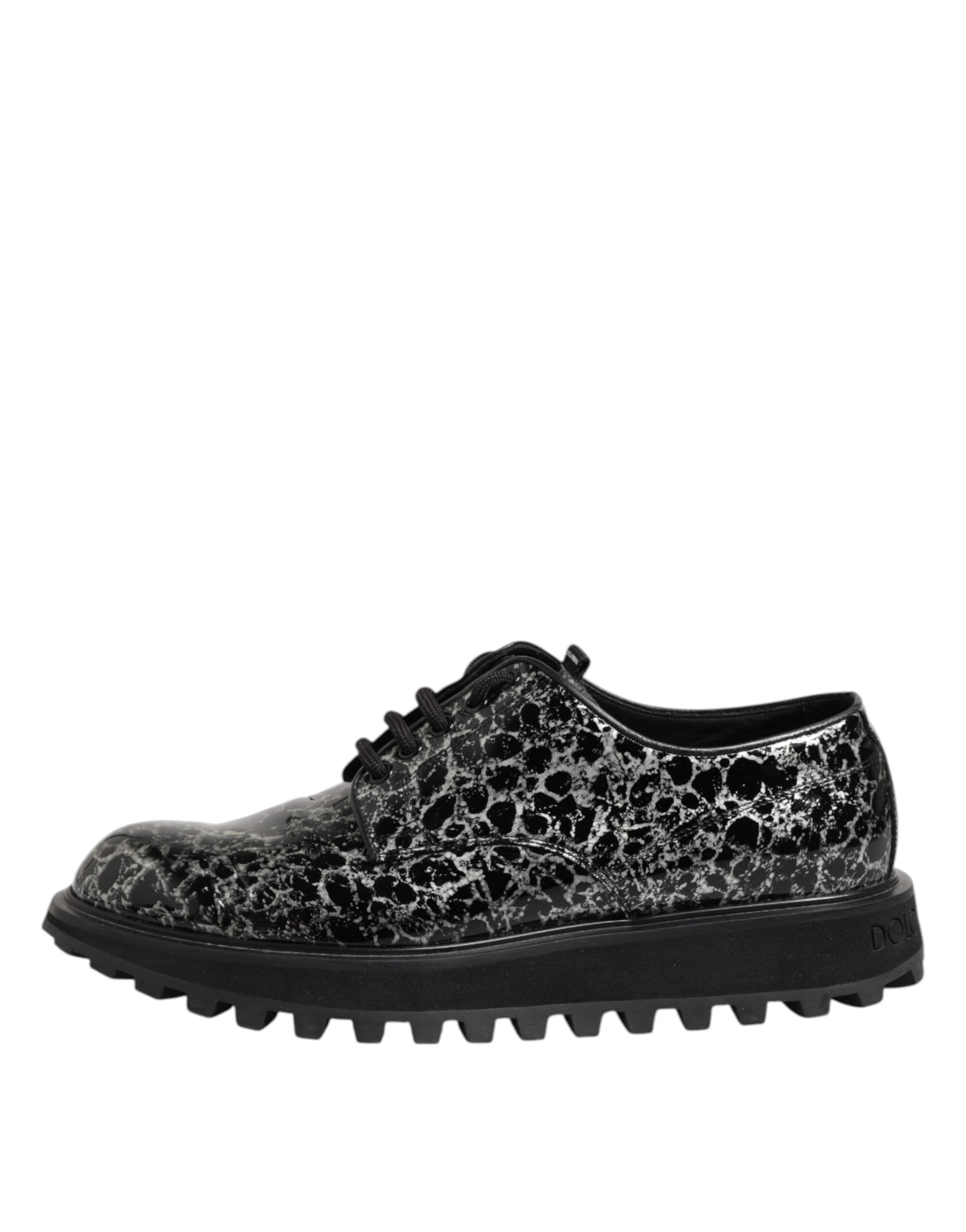 Dolce & Gabbana Black White Calfskin Chunky Derby Shoes