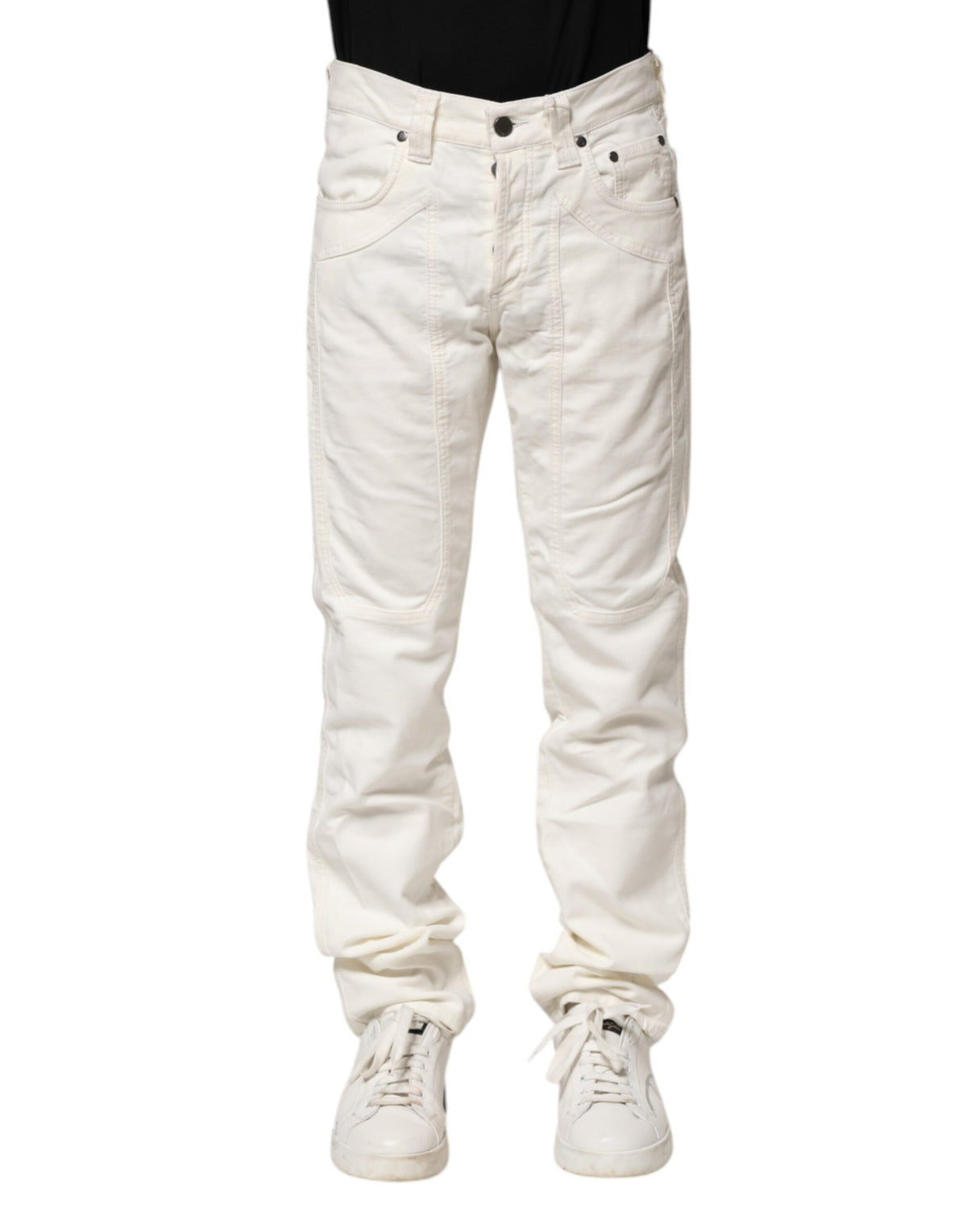 Jeckerson Weiße Baumwoll-Stretch Straight Fit Herren Jeans