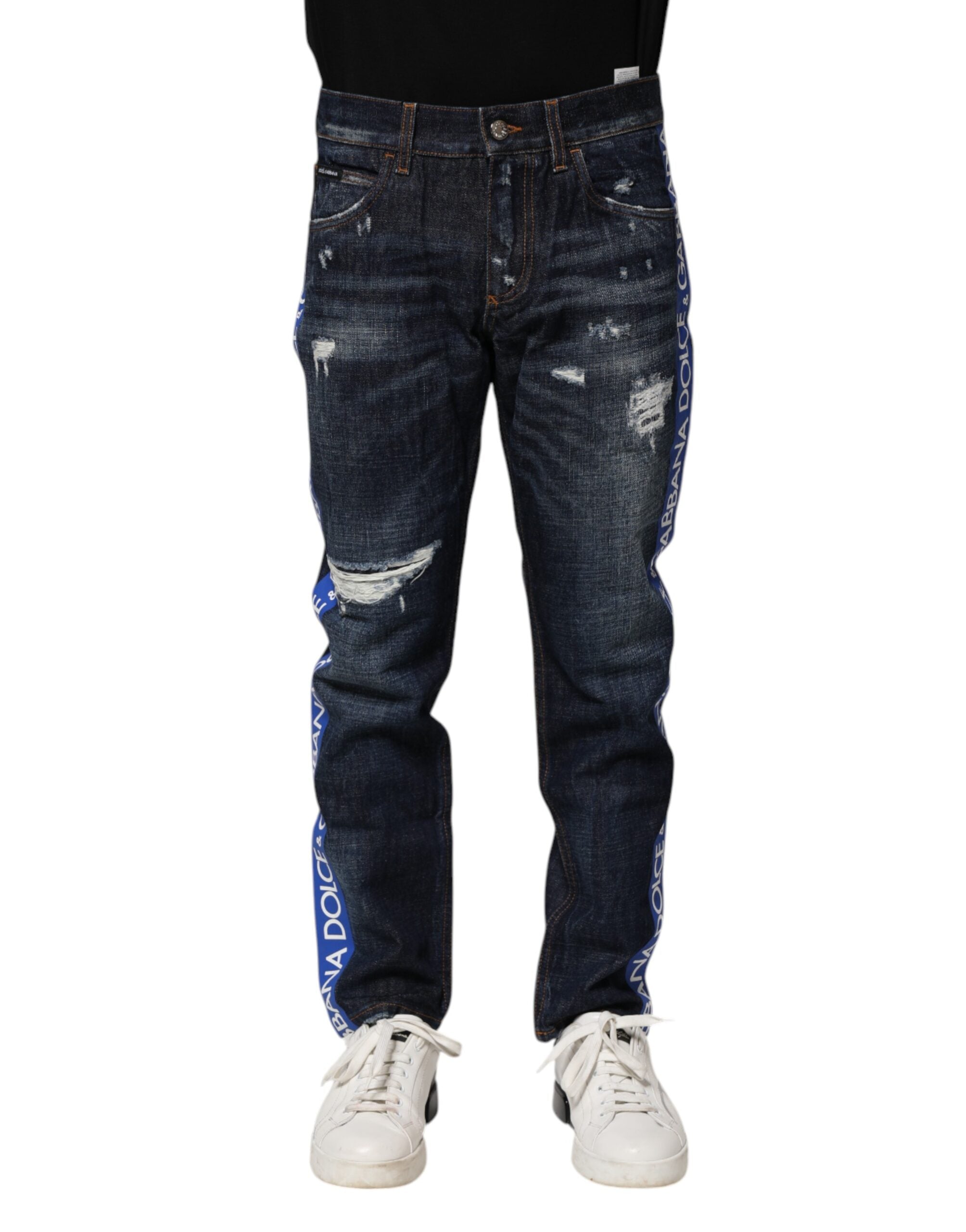 Dolce & Gabbana Dunkelblaue zerrissene Skinny Jeans aus Denim