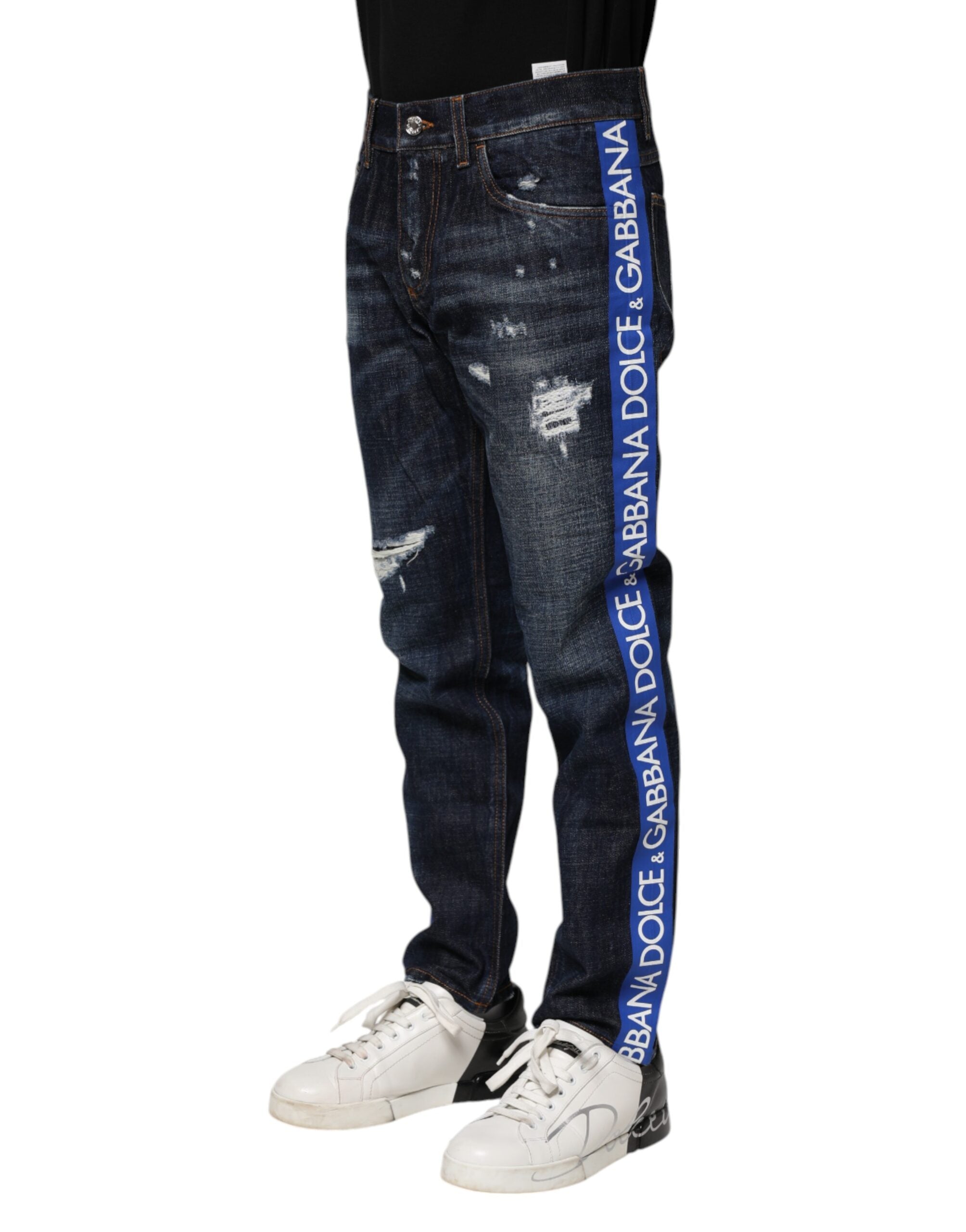 Dolce & Gabbana Dunkelblaue zerrissene Skinny Jeans aus Denim