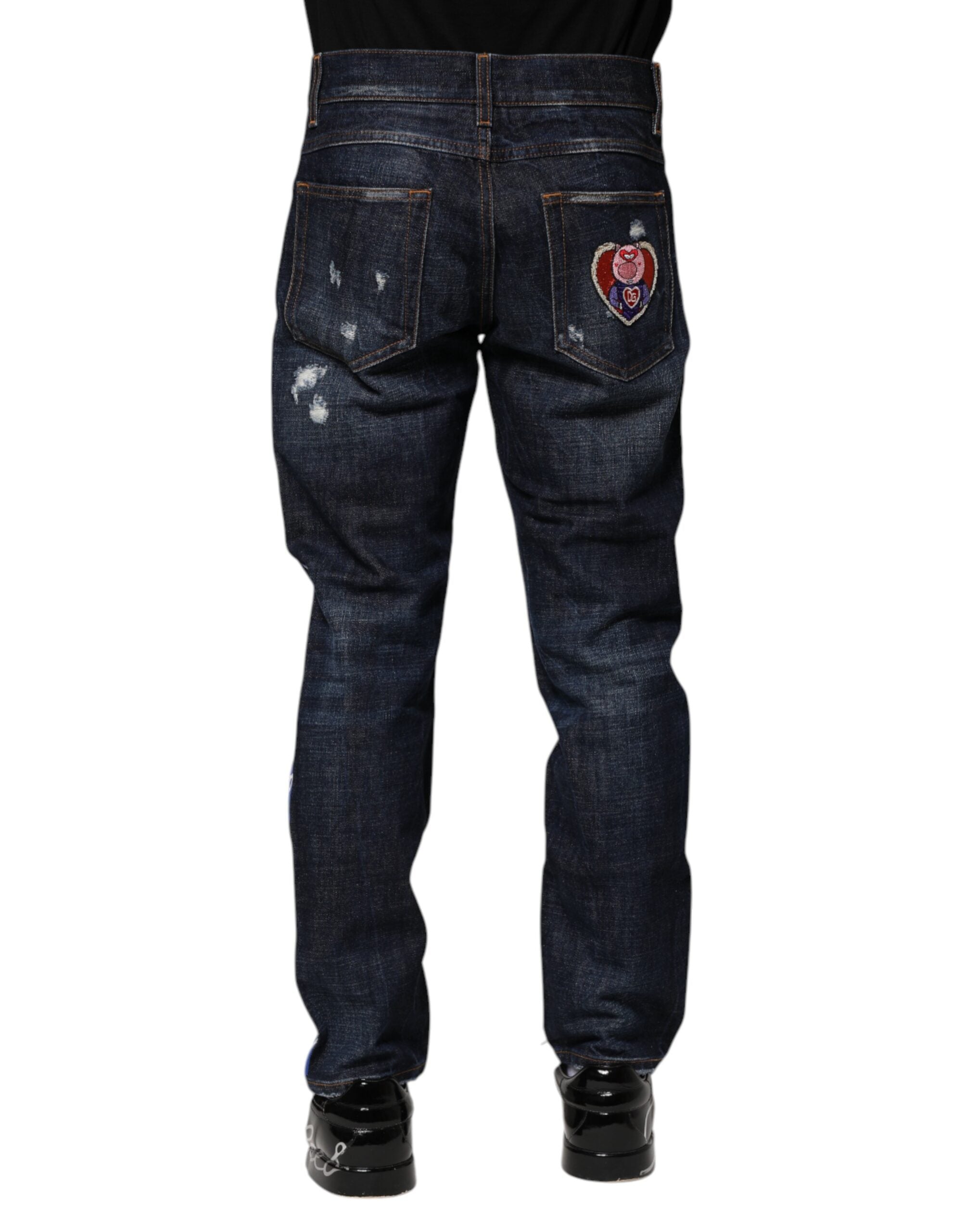 Dolce & Gabbana Dunkelblaue zerrissene Skinny Jeans aus Denim