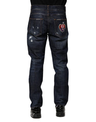 Dolce & Gabbana Dunkelblaue zerrissene Skinny Jeans aus Denim