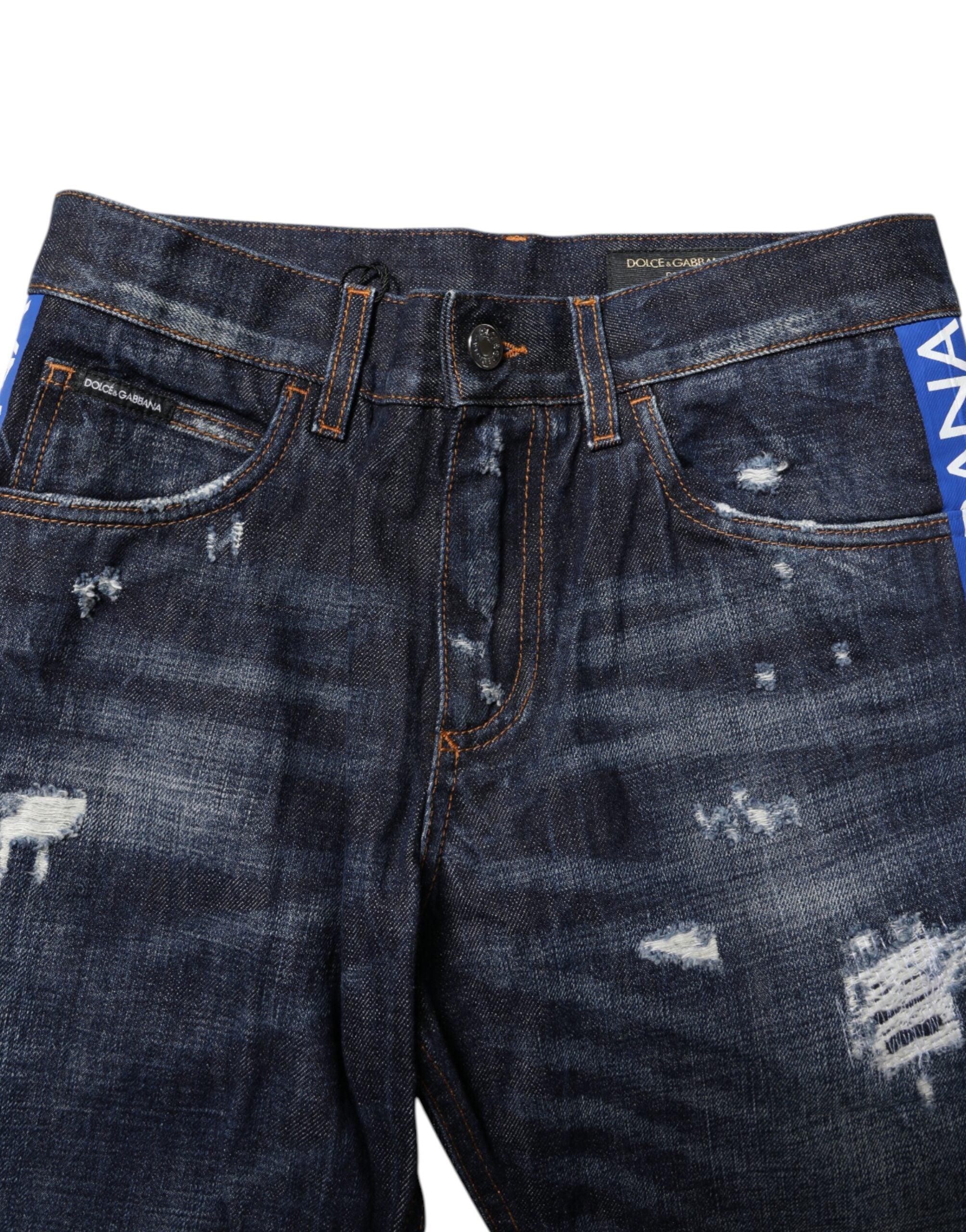Dolce & Gabbana Dunkelblaue zerrissene Skinny Jeans aus Denim