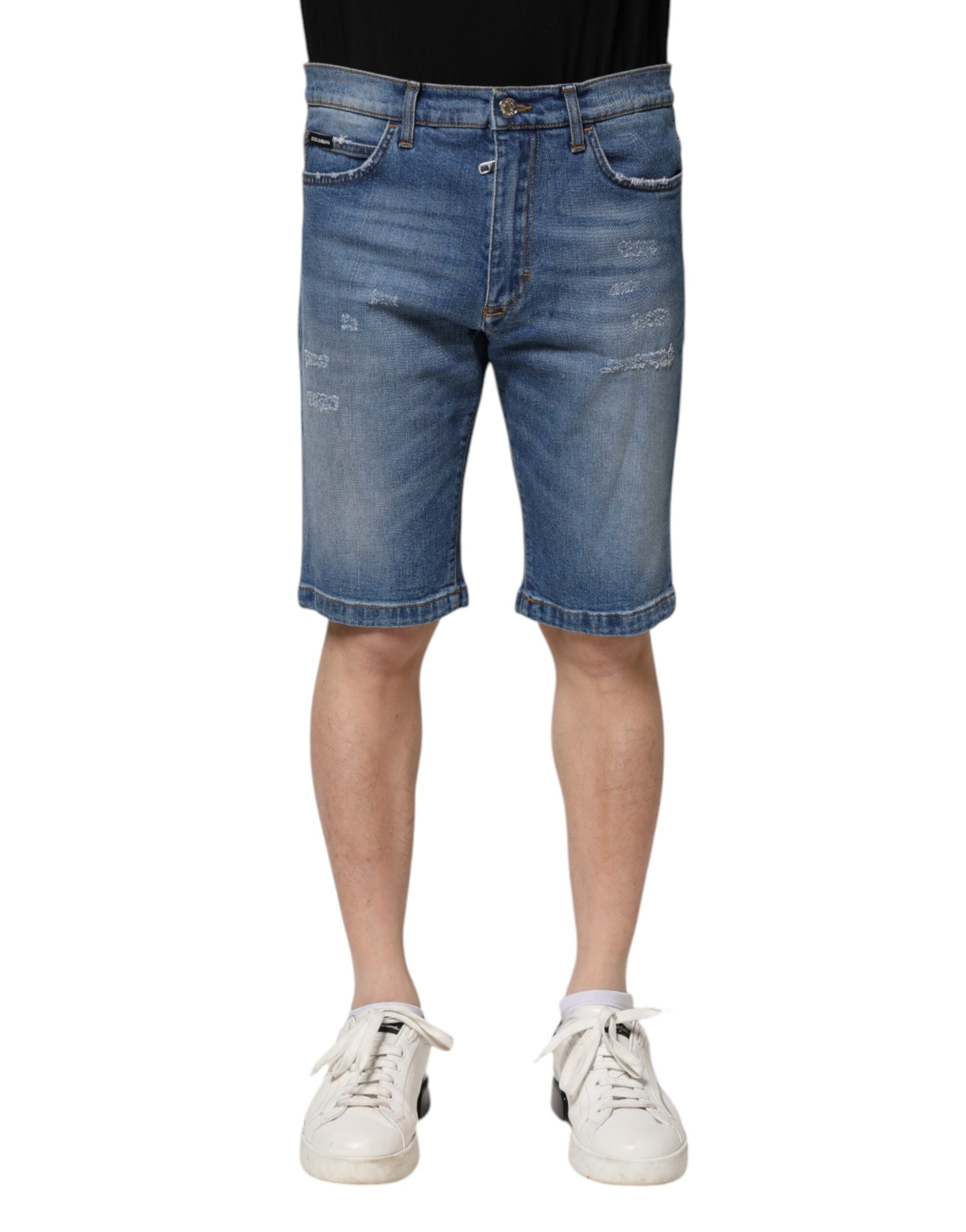 Dolce & Gabbana Blaue Herren-Bermuda-Jeansshorts aus Baumwoll-Stretch