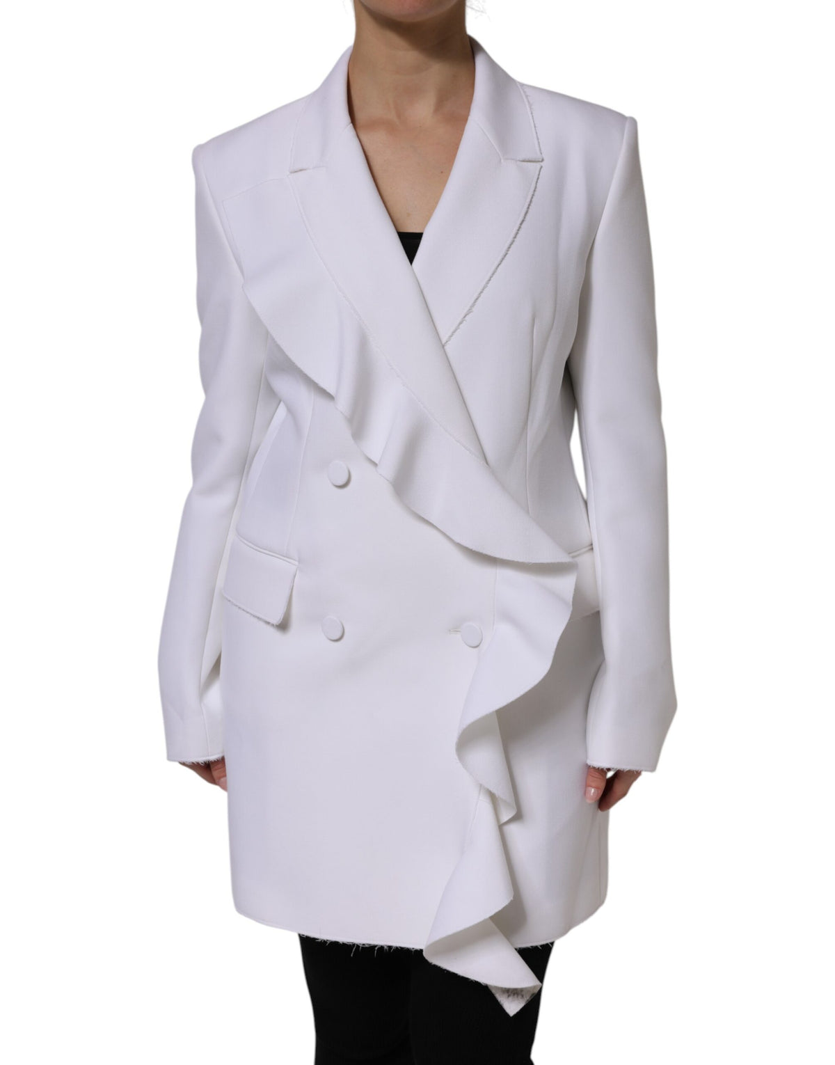 MSGM Wit Polyester Jas Met Lange Mouwen En Ruches