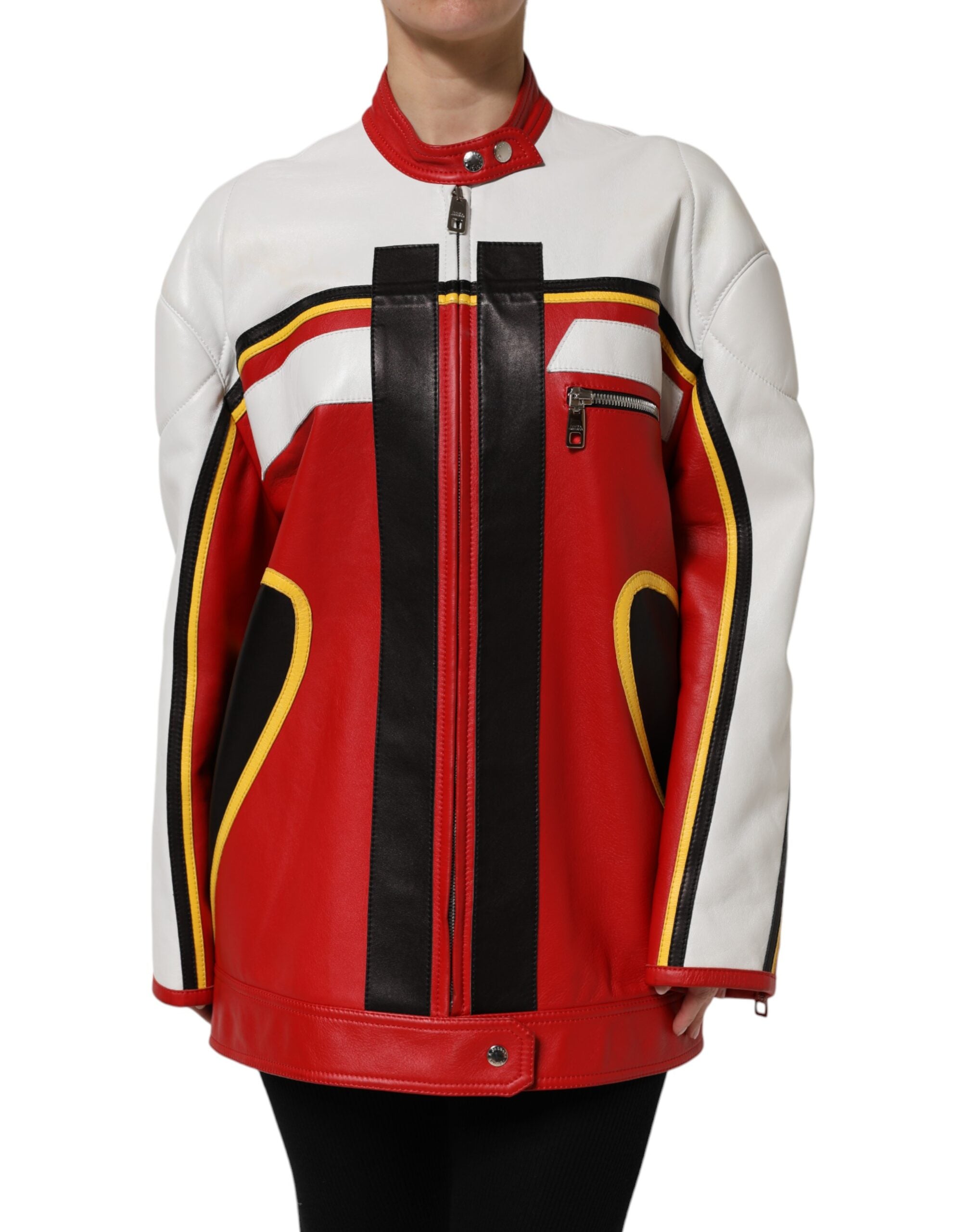 Dolce & Gabbana Bikerjacke aus mehrfarbigem Leder mit durchgehendem Reißverschluss