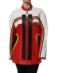 Dolce & Gabbana Bikerjacke aus mehrfarbigem Leder mit durchgehendem Reißverschluss