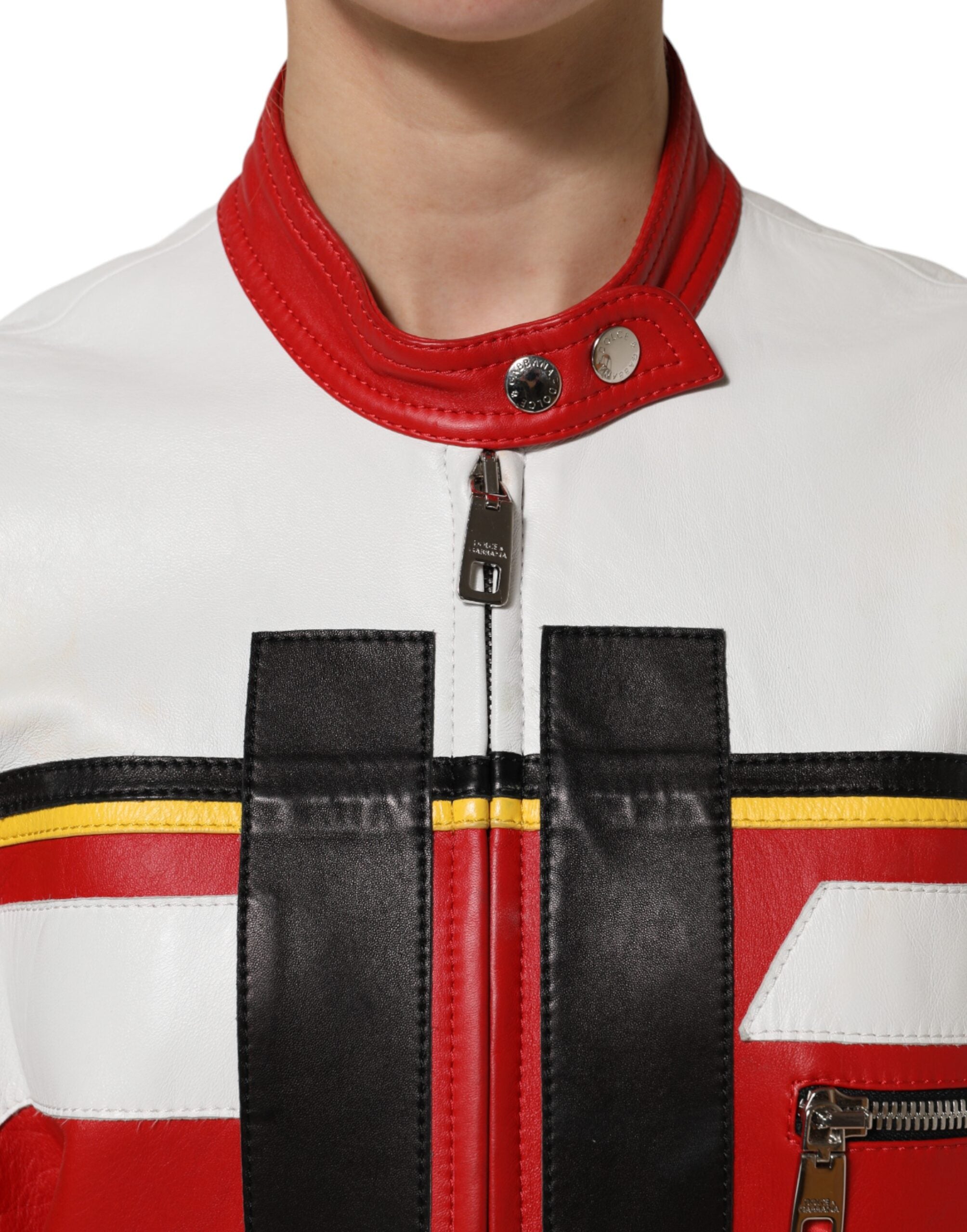 Dolce & Gabbana Bikerjacke aus mehrfarbigem Leder mit durchgehendem Reißverschluss