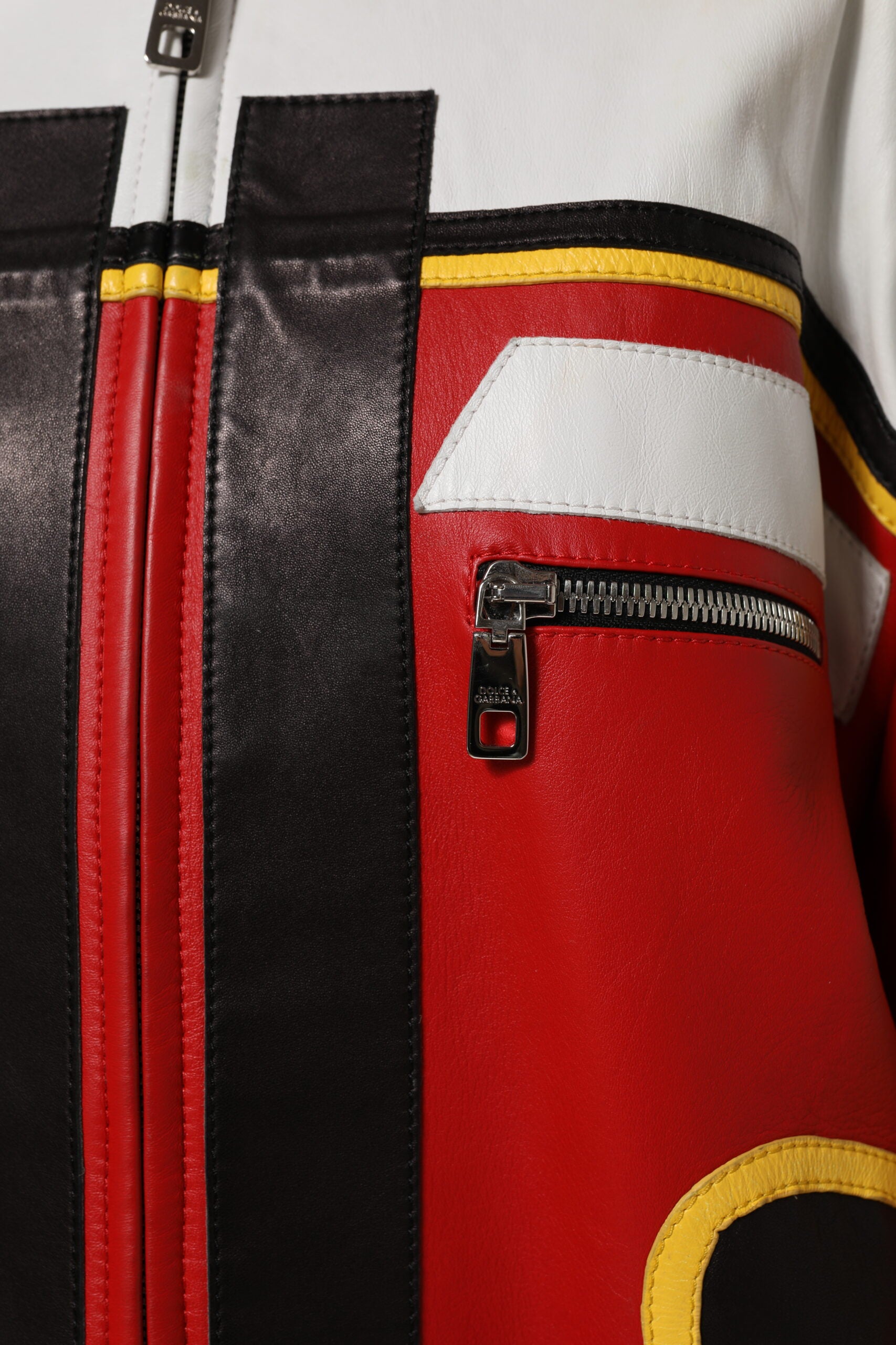 Dolce & Gabbana Bikerjacke aus mehrfarbigem Leder mit durchgehendem Reißverschluss