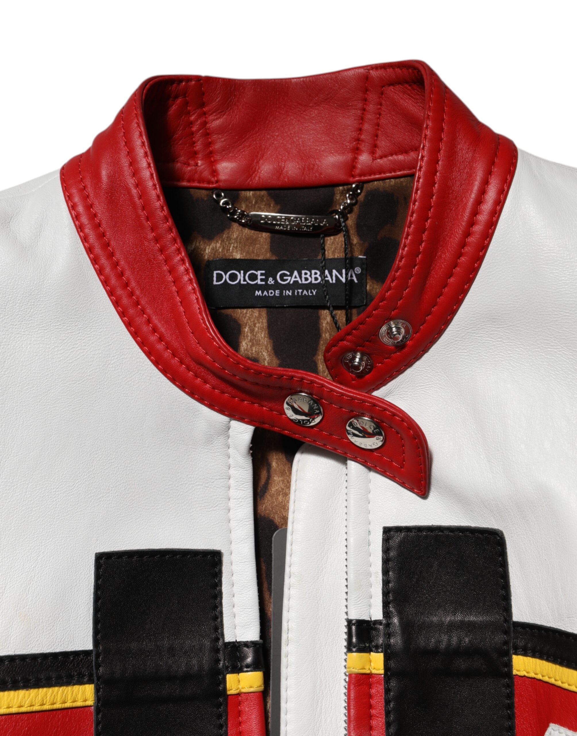 Dolce & Gabbana Bikerjacke aus mehrfarbigem Leder mit durchgehendem Reißverschluss