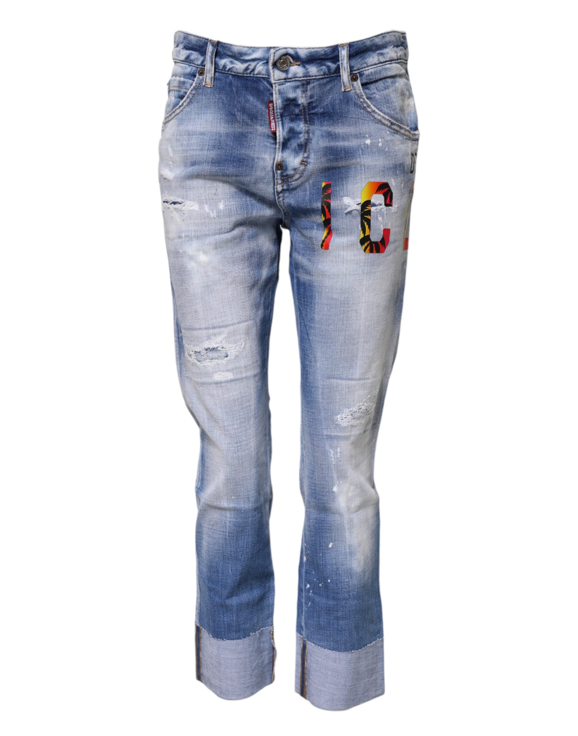 Dsquared² Blaue Washed Cotton Mid Waist Skinny Jeans