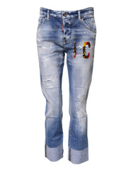 Dsquared² Blaue Washed Cotton Mid Waist Skinny Jeans