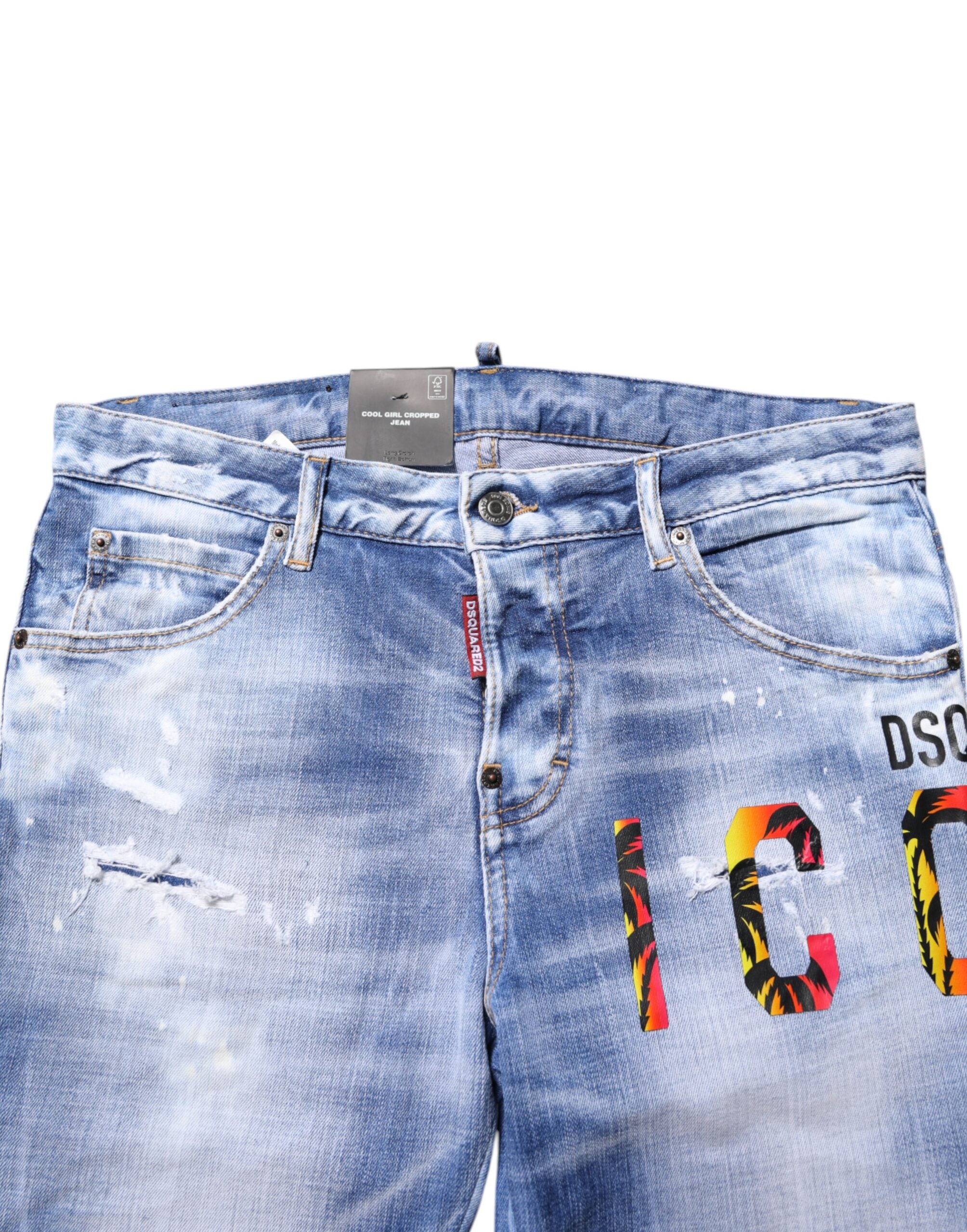 Dsquared² Blaue Washed Cotton Mid Waist Skinny Jeans