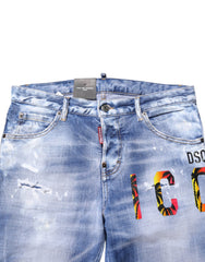 Dsquared² Blaue Washed Cotton Mid Waist Skinny Jeans