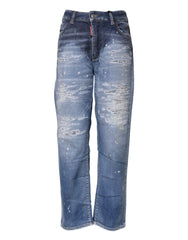 Dsquared² Blauwe gerafelde katoenen spijkerbroek met rechte pijpen en middelhoge taille