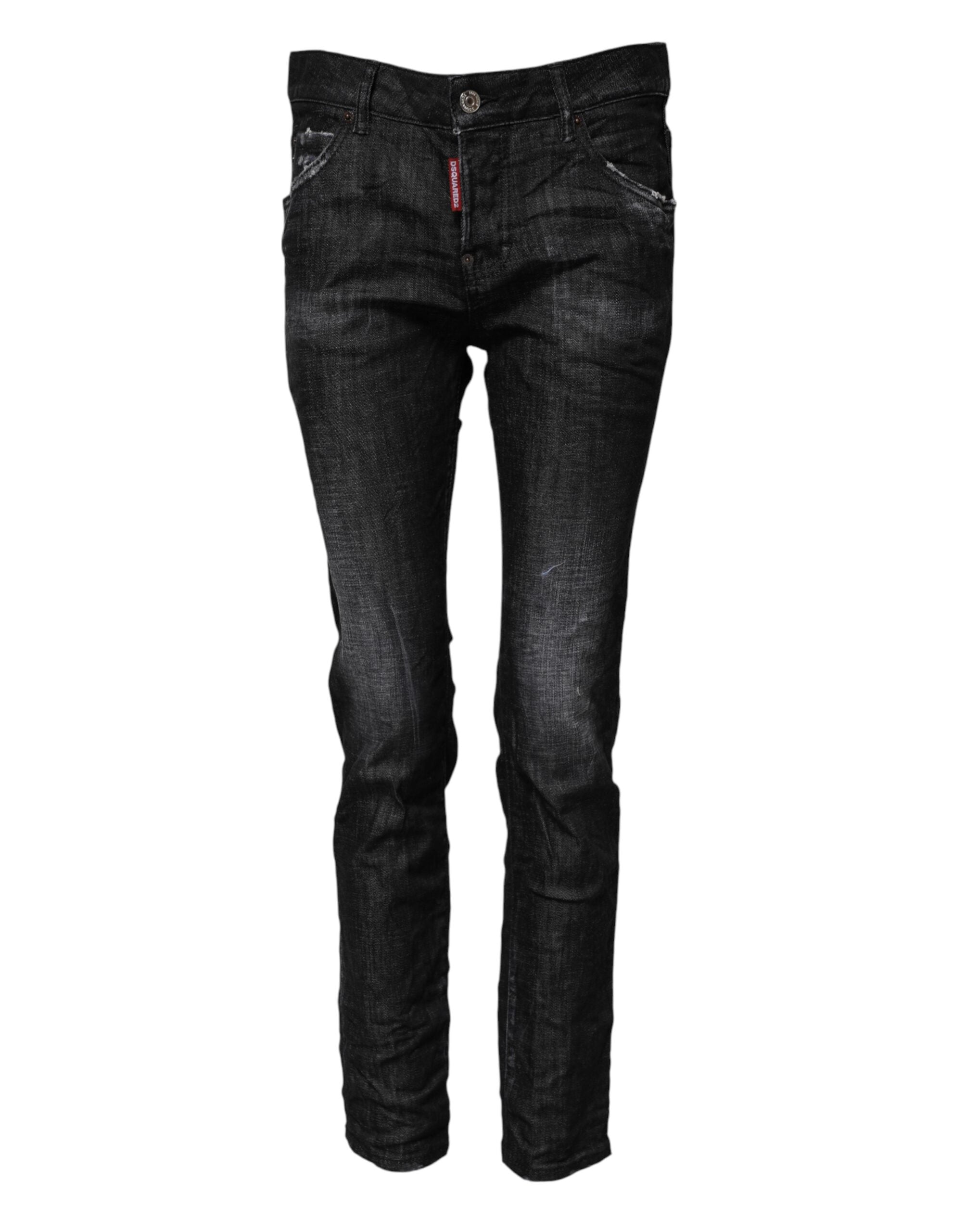 Dsquared² Schwarze gewaschene Baumwoll-Mid-Waist-Skinny-Jeans