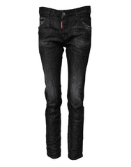 Dsquared² Schwarze gewaschene Baumwoll-Mid-Waist-Skinny-Jeans
