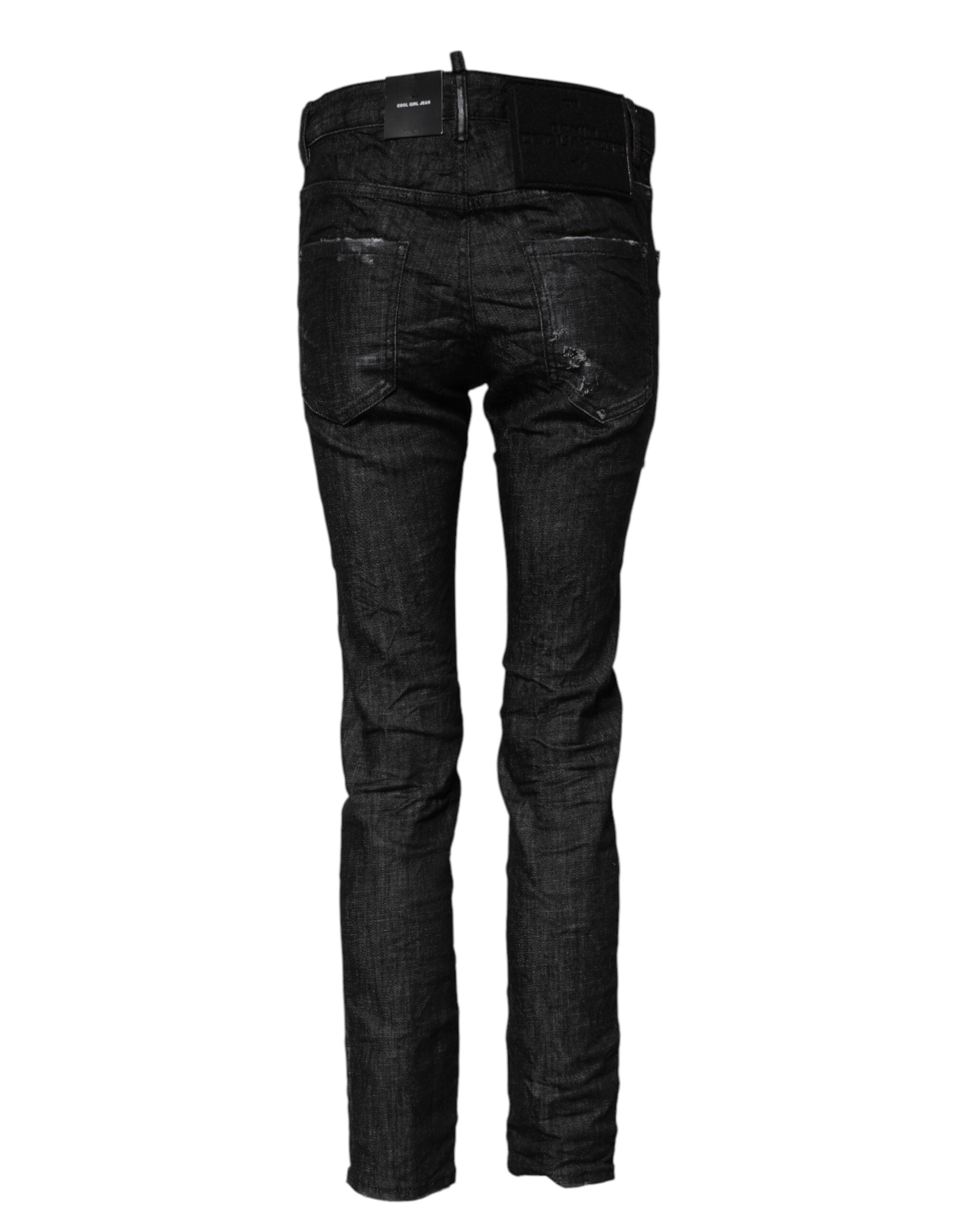 Dsquared² Schwarze gewaschene Baumwoll-Mid-Waist-Skinny-Jeans