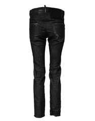 Dsquared² Schwarze gewaschene Baumwoll-Mid-Waist-Skinny-Jeans
