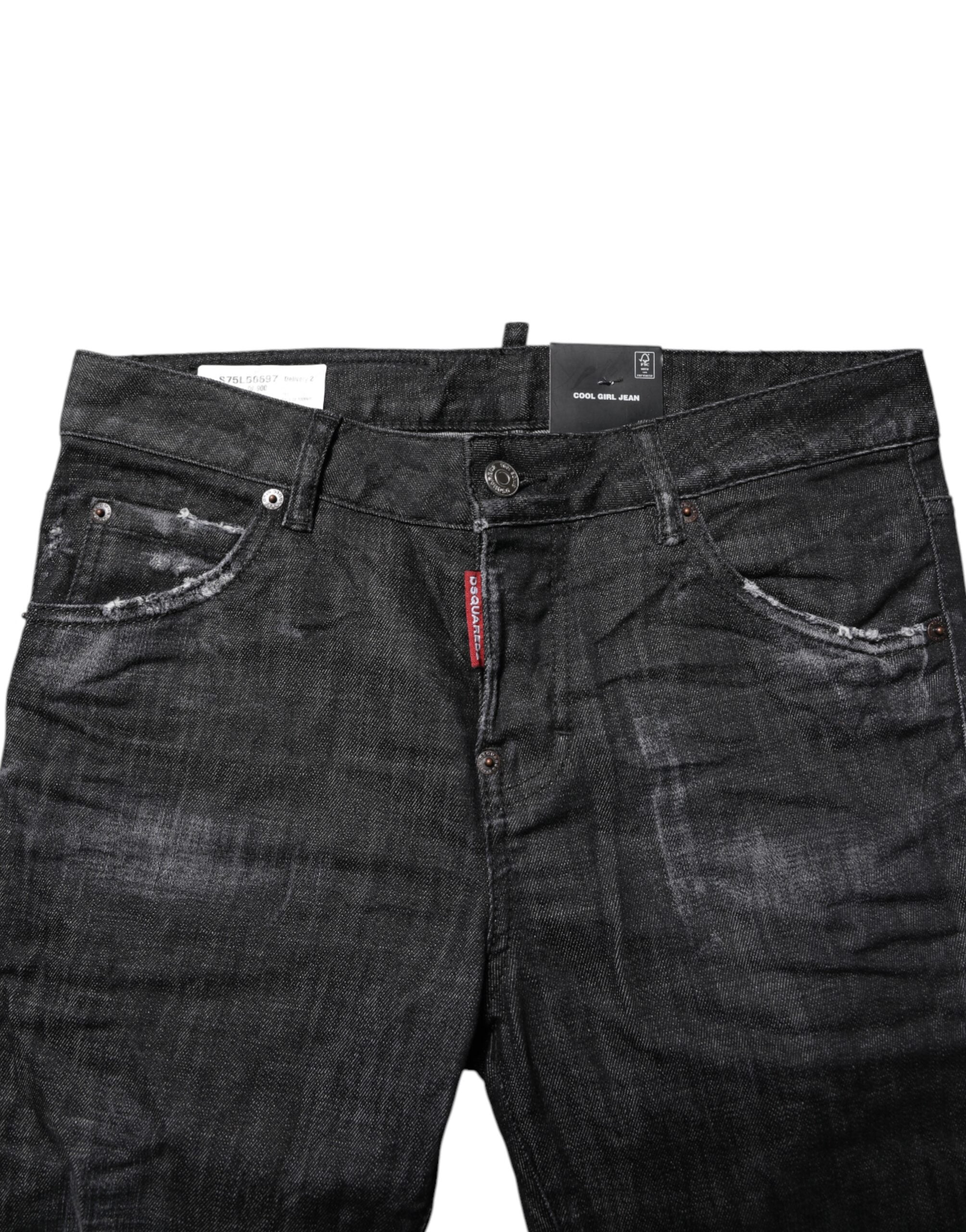 Dsquared² Schwarze gewaschene Baumwoll-Mid-Waist-Skinny-Jeans