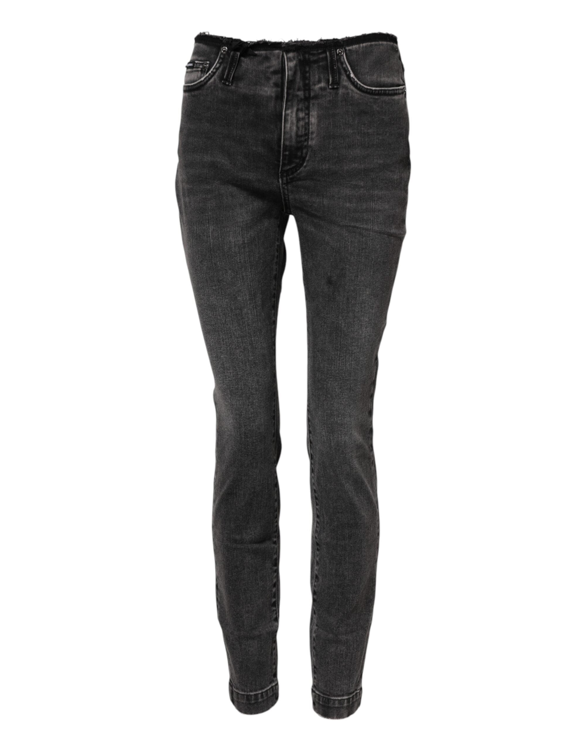 Dolce & Gabbana Graue Skinny Jeans aus Baumwolle mit mittlerer Bundhöhe