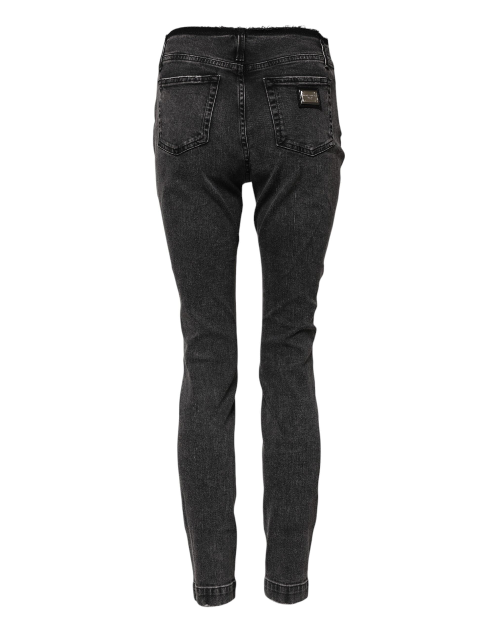 Dolce & Gabbana Graue Skinny Jeans aus Baumwolle mit mittlerer Bundhöhe