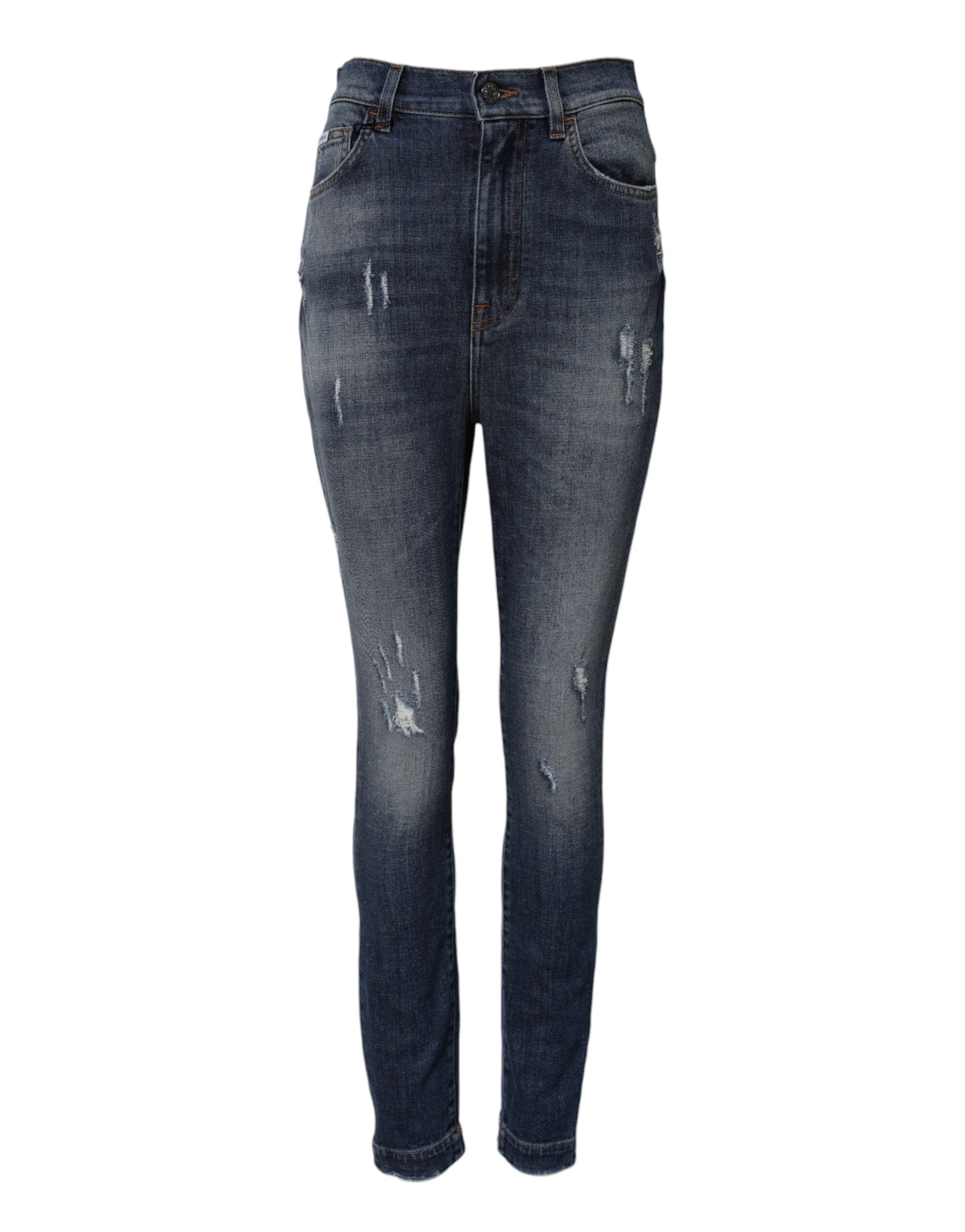 Dolce & Gabbana Blaue High-Waisted Jeans aus gewaschener Baumwolle