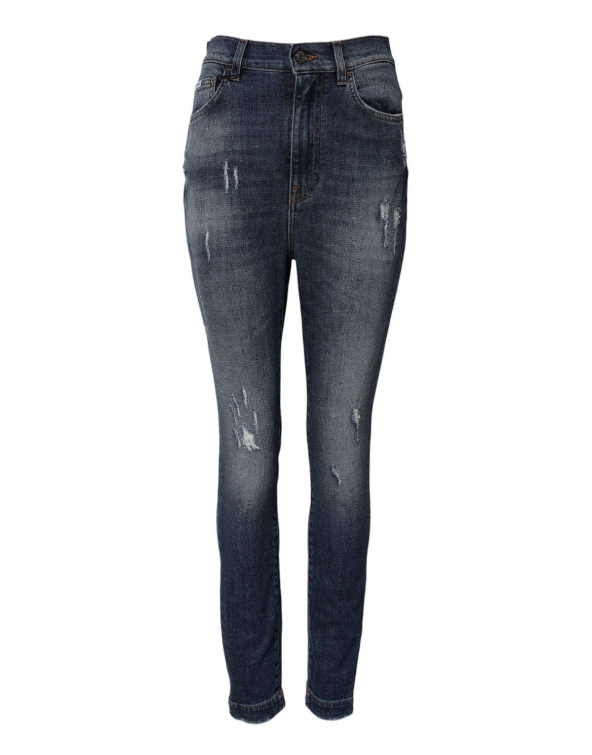 Dolce & Gabbana Blaue High-Waisted Jeans aus gewaschener Baumwolle