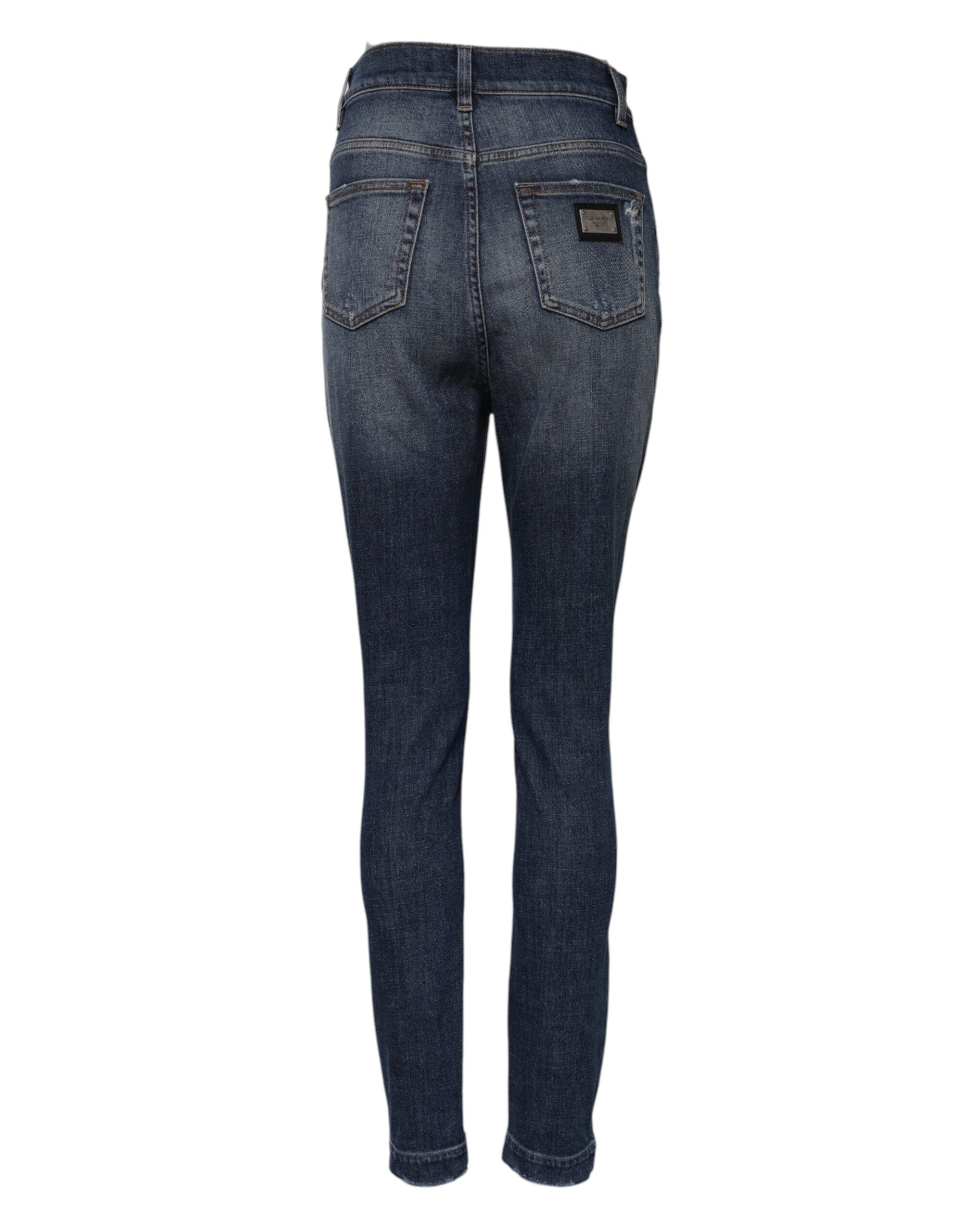 Dolce & Gabbana Blaue High-Waisted Jeans aus gewaschener Baumwolle