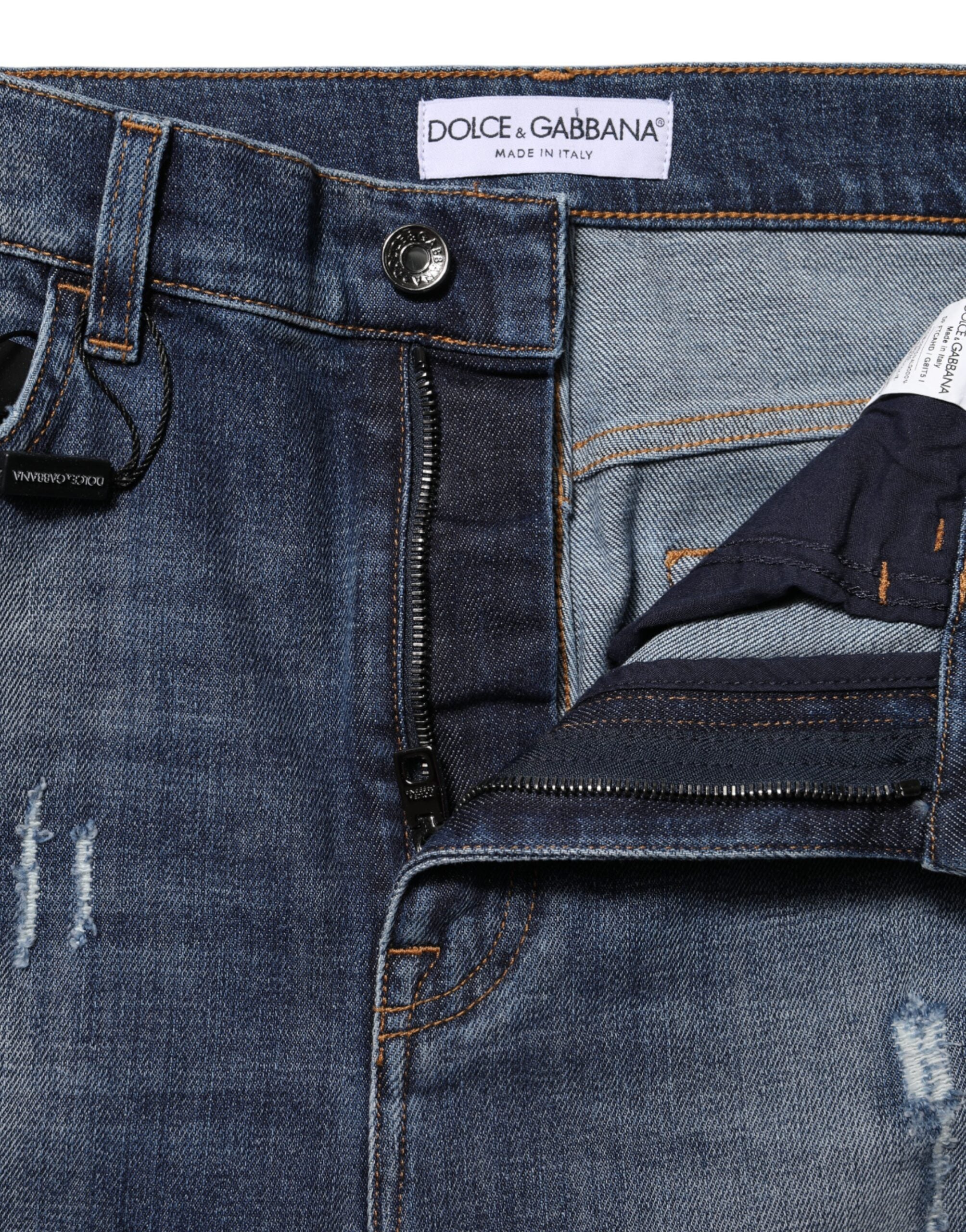 Dolce & Gabbana Blaue High-Waisted Jeans aus gewaschener Baumwolle