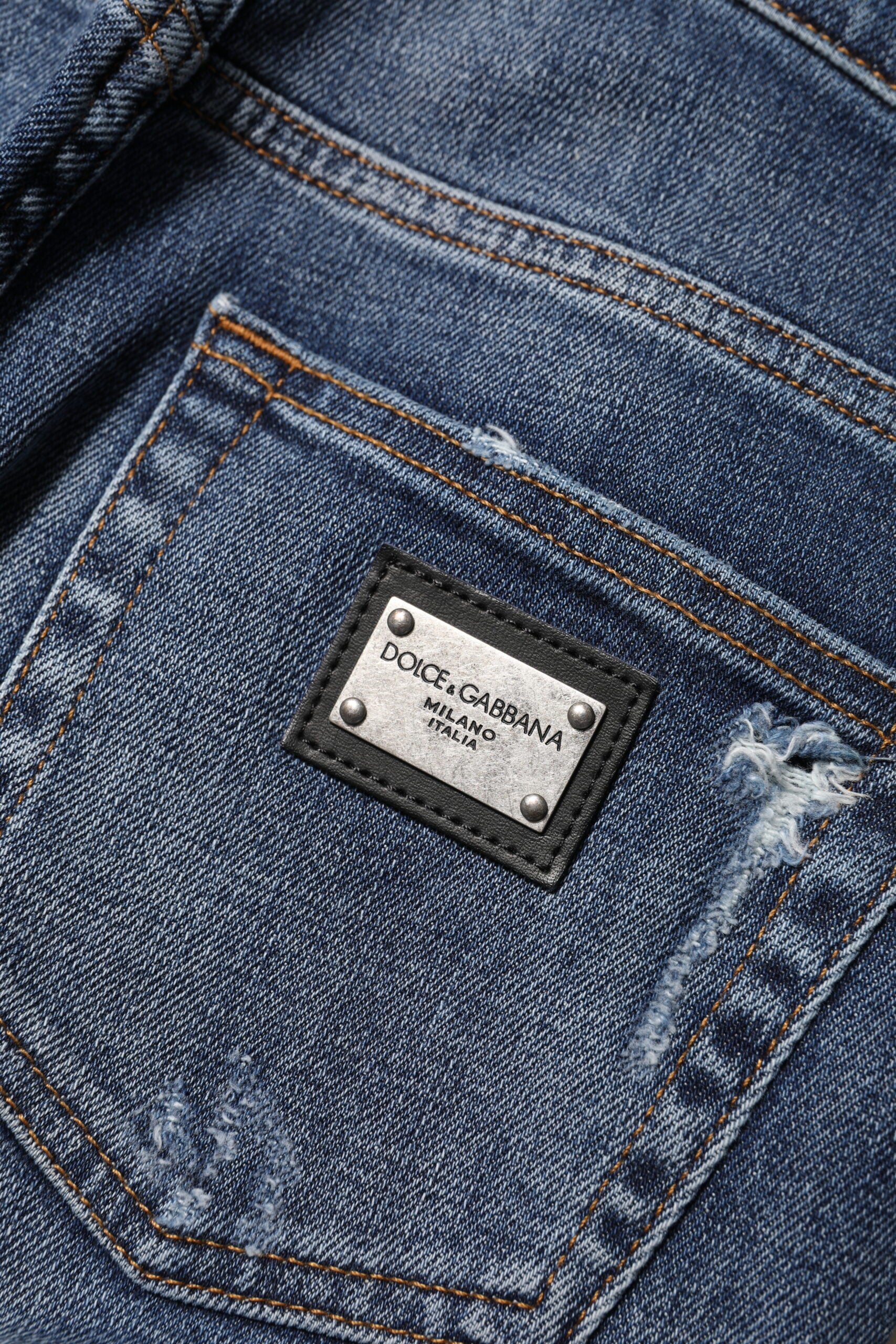 Dolce & Gabbana Blaue High-Waisted Jeans aus gewaschener Baumwolle