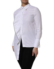 AGLINI Wit Katoenen Blouse met Kraag, Lange Mouwen en Ruches