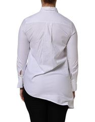 AGLINI Wit Katoenen Blouse met Kraag, Lange Mouwen en Ruches