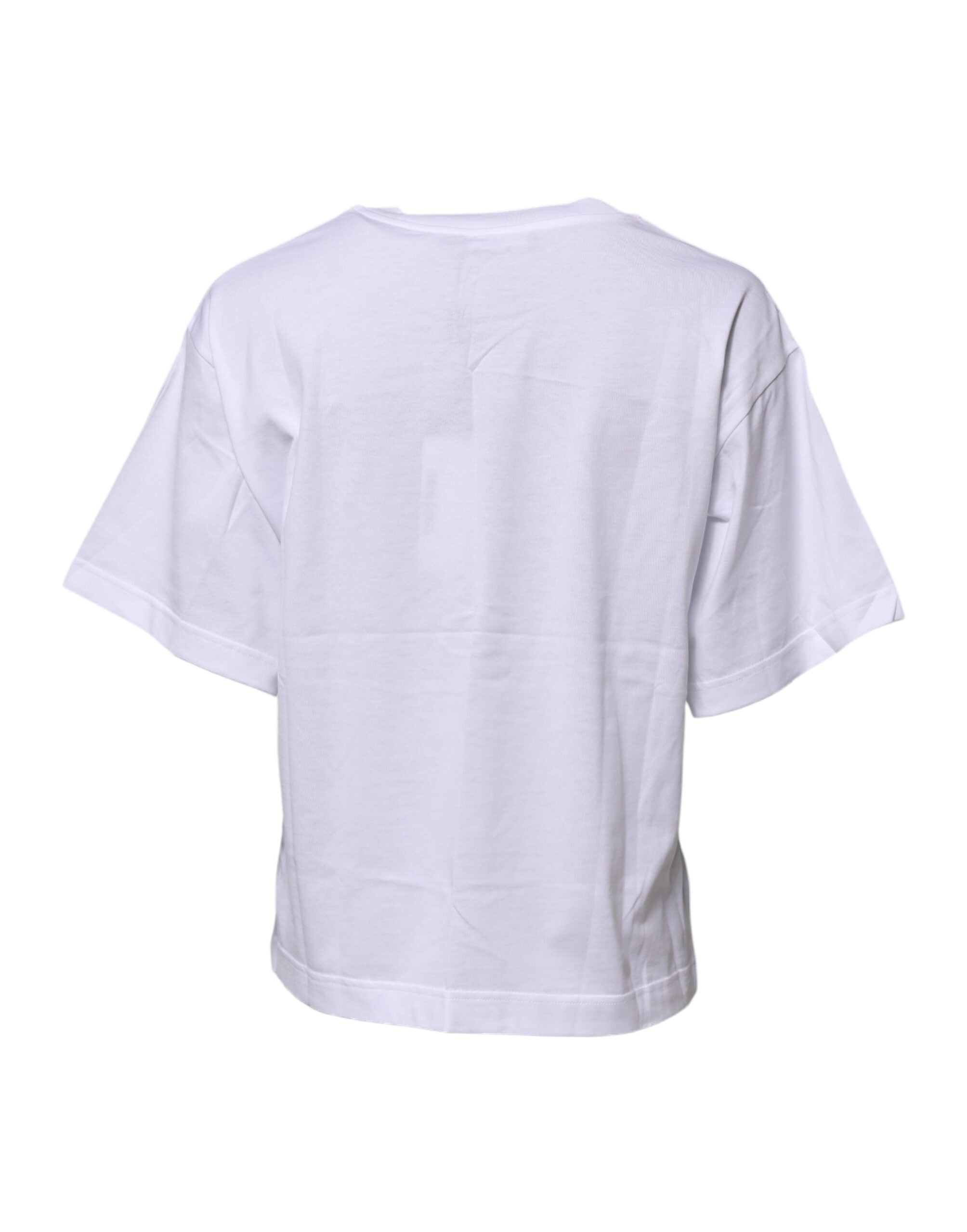 Dolce & Gabbana Weißes Baumwoll-T-Shirt mit Rundhalsausschnitt und Grafikdruck