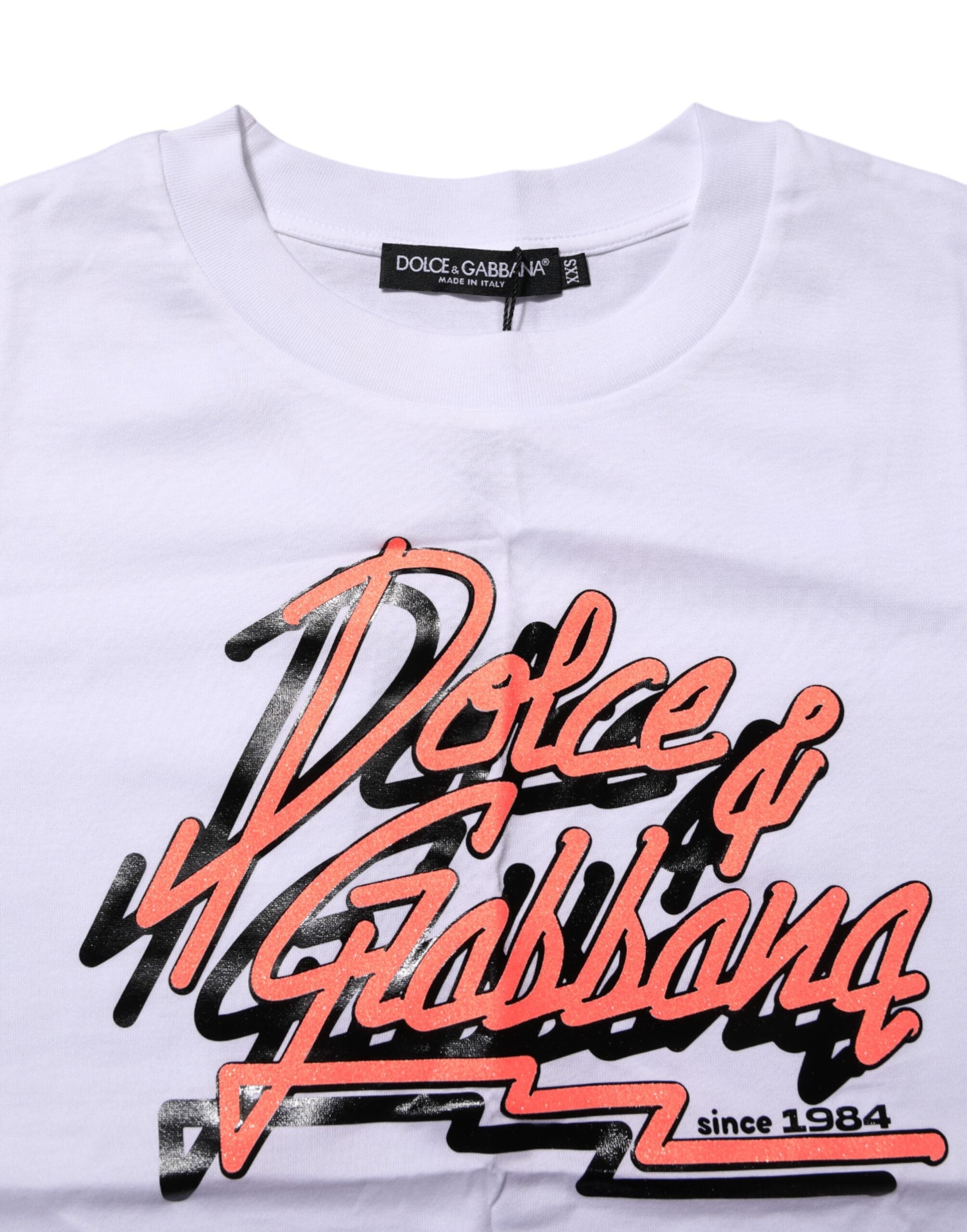 Dolce & Gabbana Weißes Baumwoll-T-Shirt mit Rundhalsausschnitt und Grafikdruck