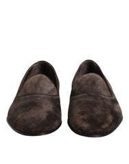 Dolce & Gabbana Braune Samtleder Slipper Loafer Schuhe