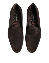 Dolce & Gabbana Braune Samtleder Slipper Loafer Schuhe