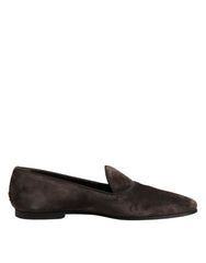 Dolce & Gabbana Braune Samtleder Slipper Loafer Schuhe