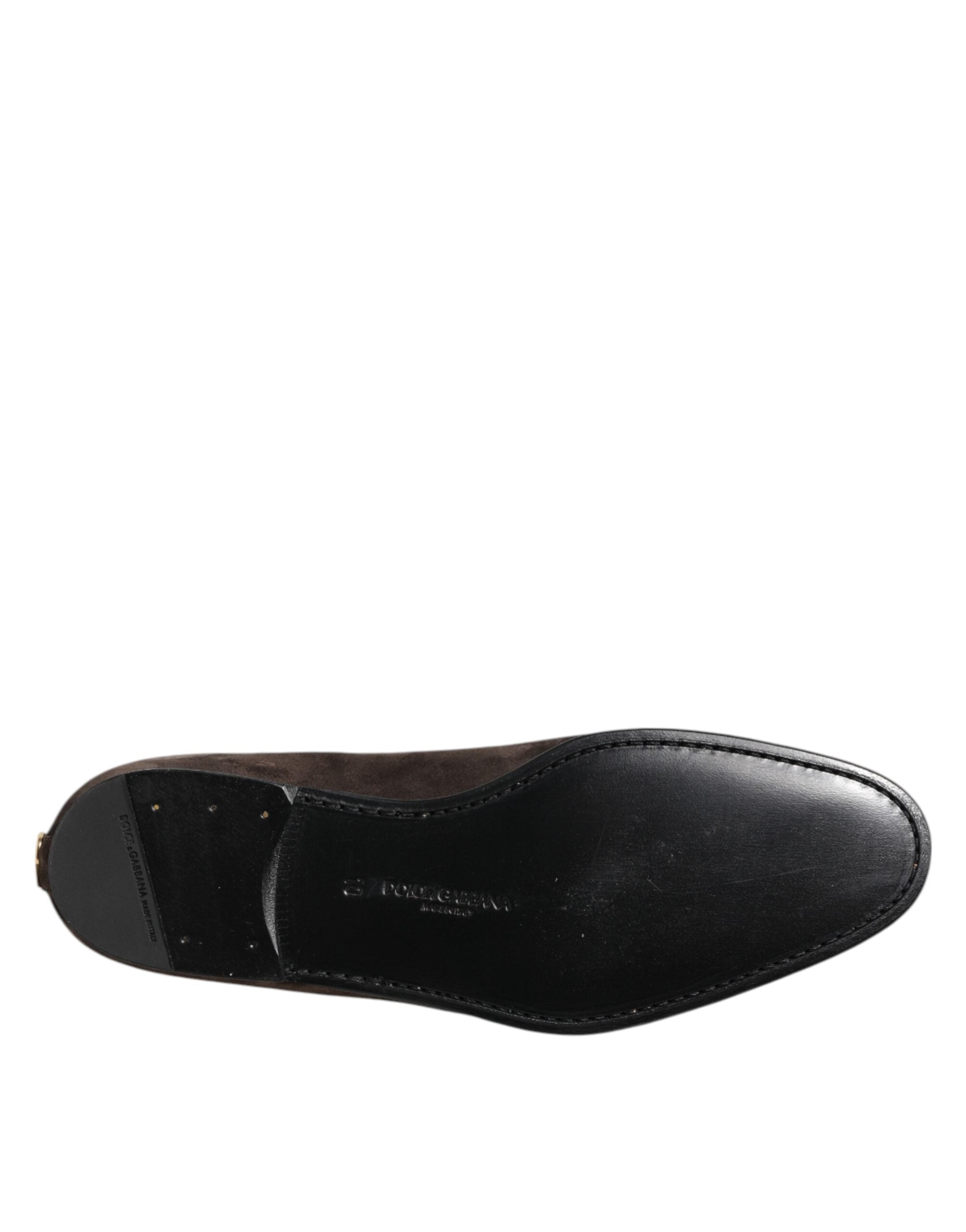 Dolce & Gabbana Braune Samtleder Slipper Loafer Schuhe
