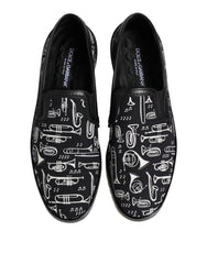Dolce & Gabbana Schwarze bedruckte Herren-Slipper Loafer Schuhe
