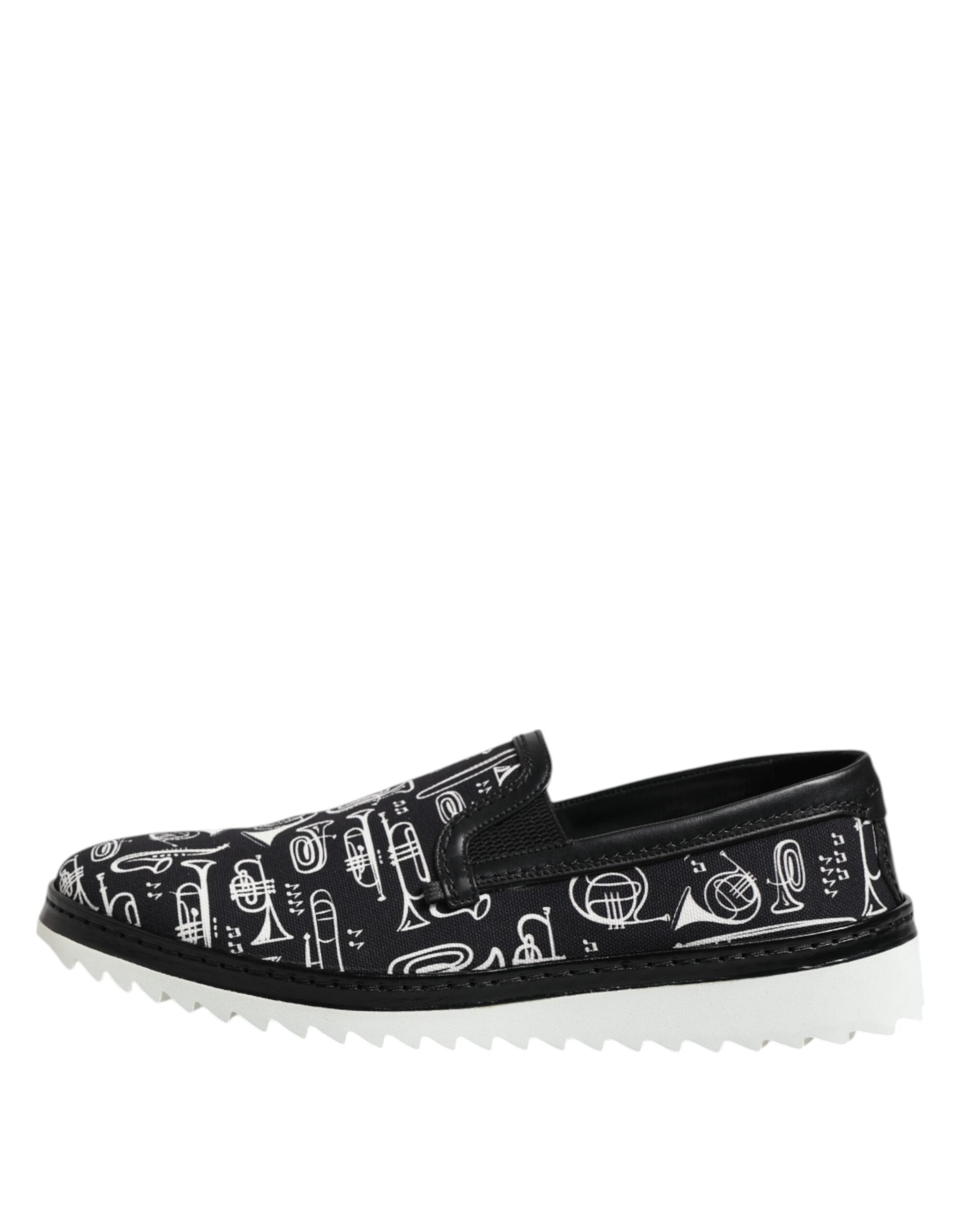 Dolce & Gabbana Schwarze bedruckte Herren-Slipper Loafer Schuhe