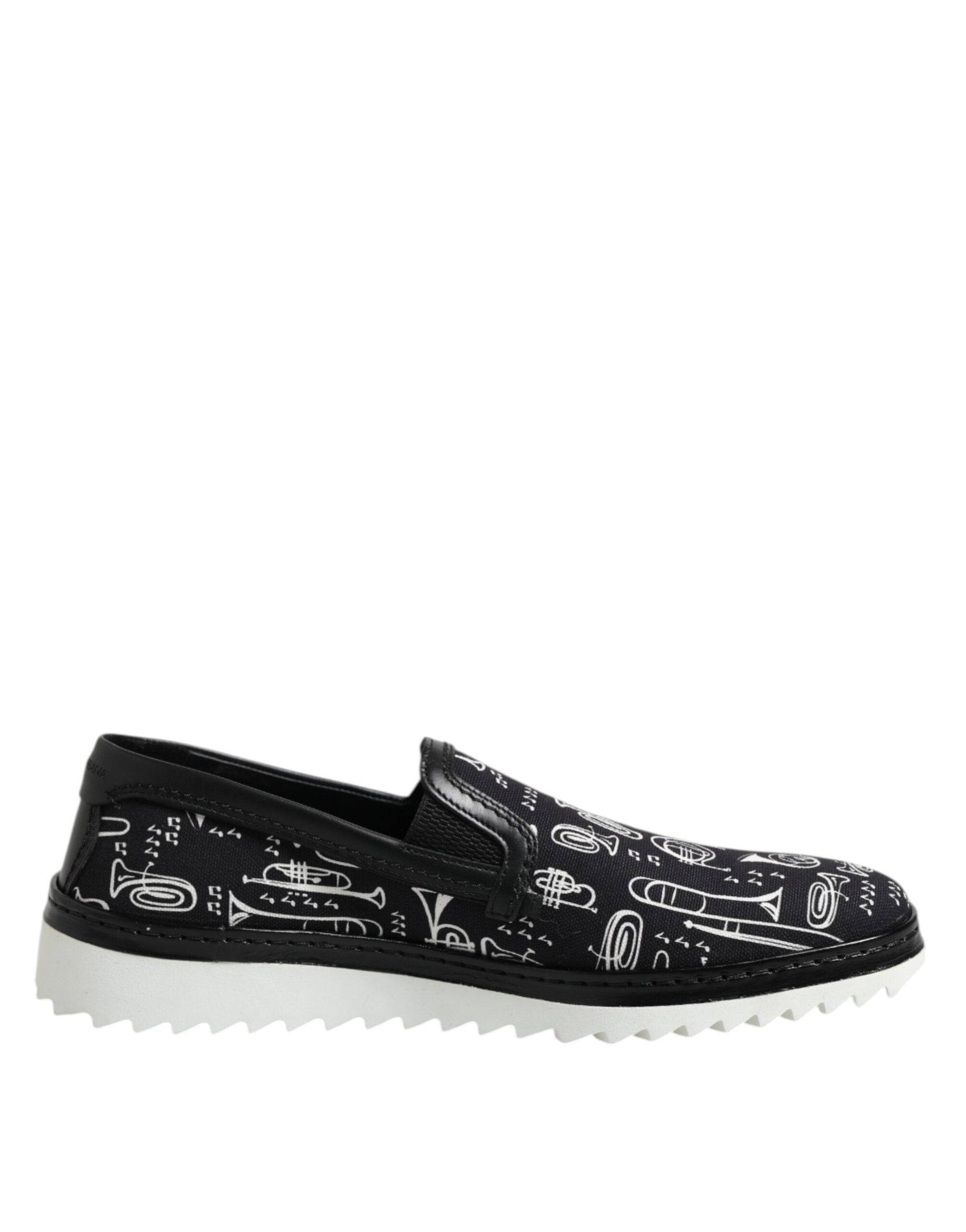 Dolce & Gabbana Schwarze bedruckte Herren-Slipper Loafer Schuhe