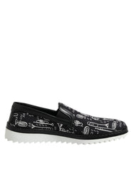 Dolce & Gabbana Schwarze bedruckte Herren-Slipper Loafer Schuhe