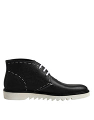 Dolce & Gabbana Black White Leather Ankle Boots Shoes