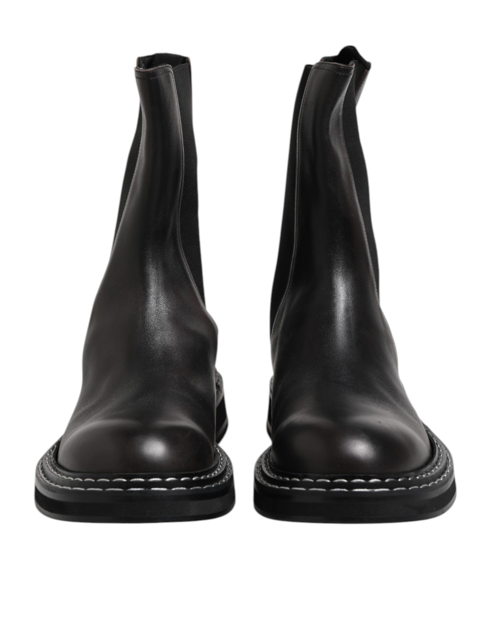 Dolce & Gabbana Schwarze kniehohe Stiefel aus Leder Flache Schuhe