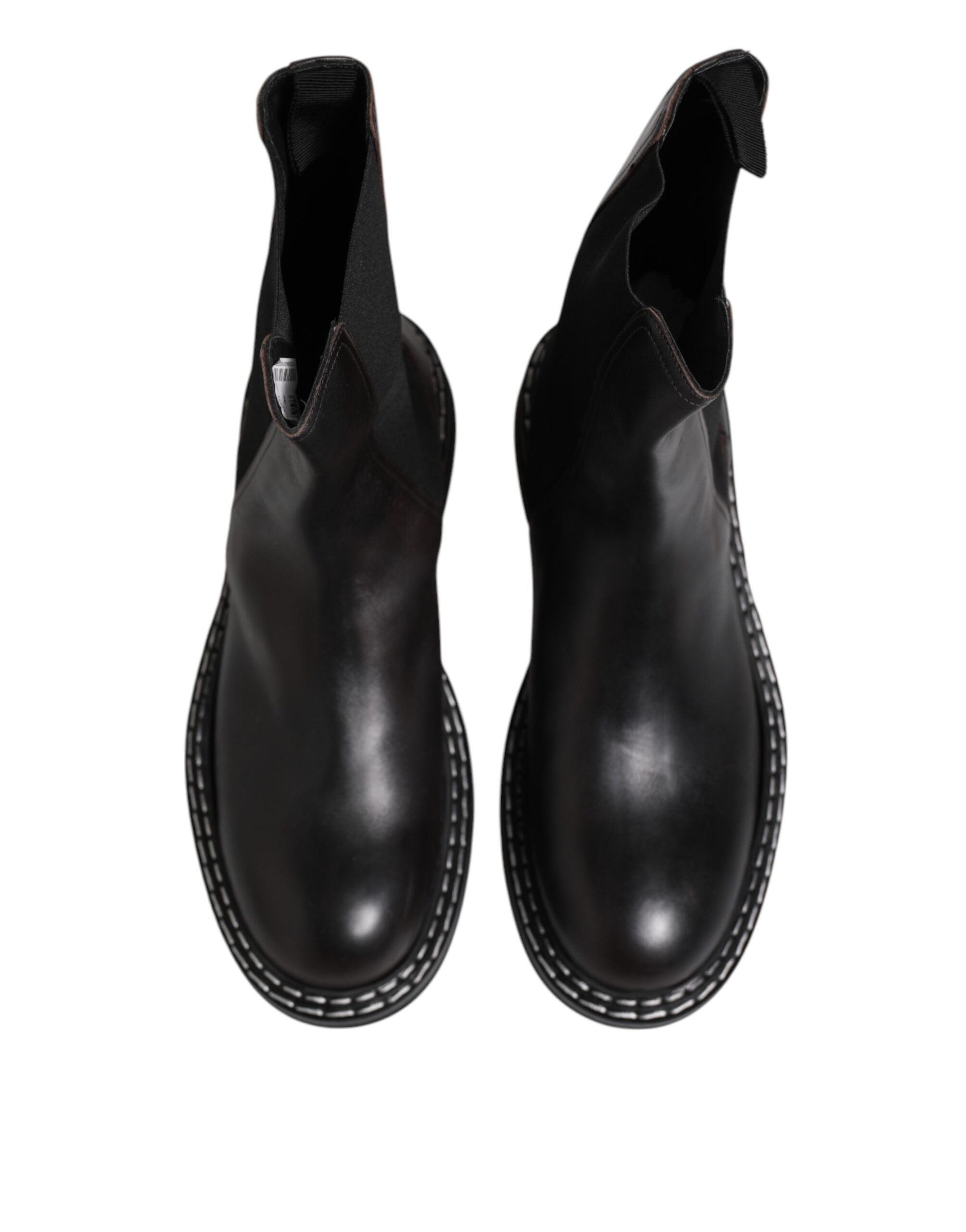 Dolce & Gabbana Schwarze kniehohe Stiefel aus Leder Flache Schuhe