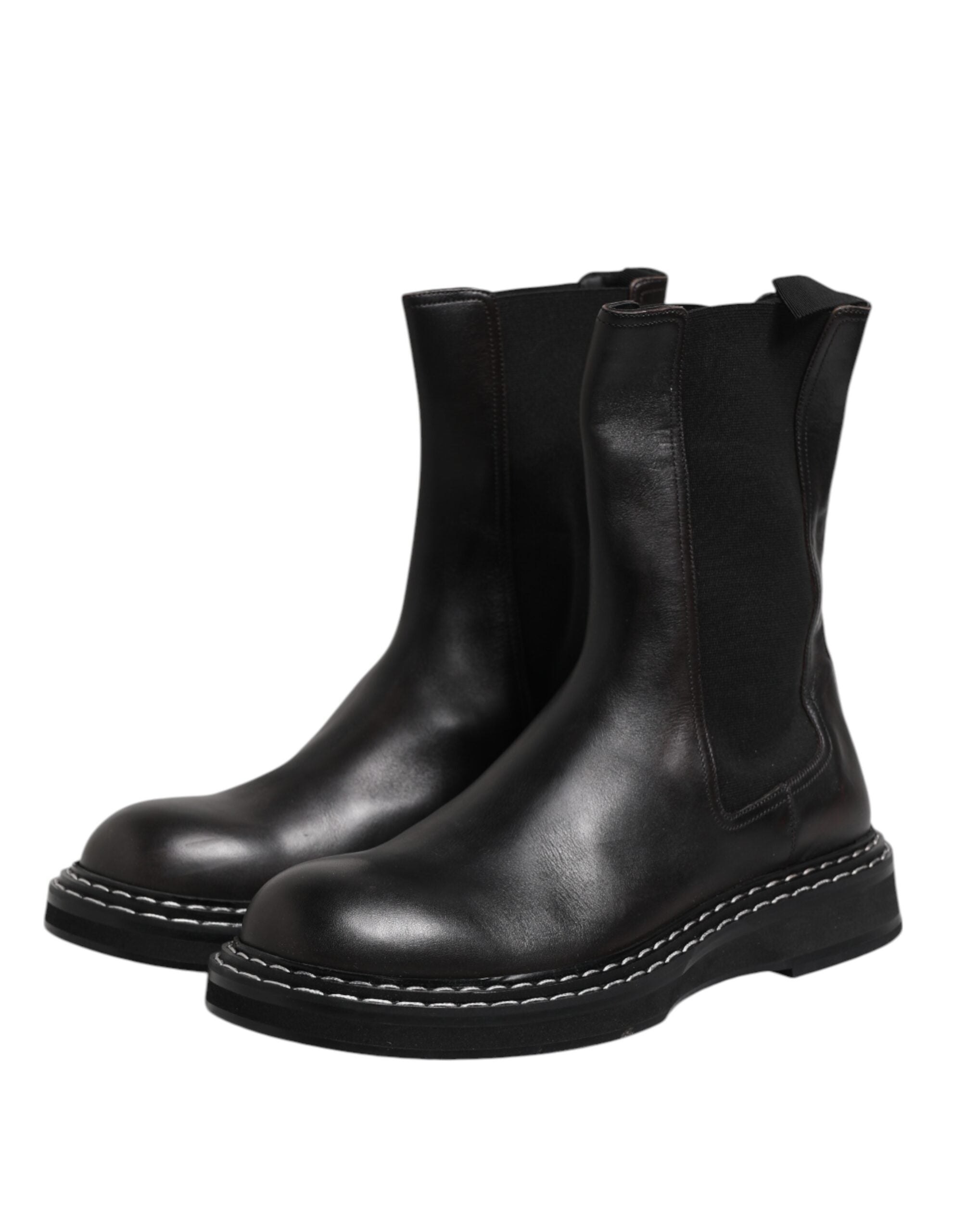 Dolce & Gabbana Schwarze kniehohe Stiefel aus Leder Flache Schuhe