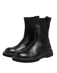 Dolce & Gabbana Schwarze kniehohe Stiefel aus Leder Flache Schuhe